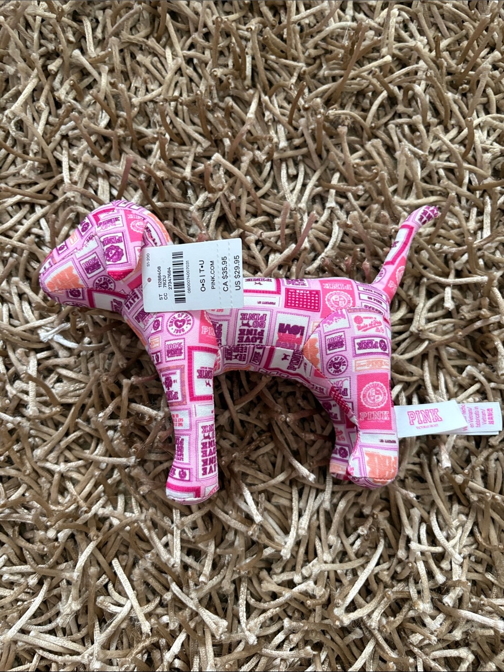PINK Victoria's Secret Pink Patterned Plush Dog Toy